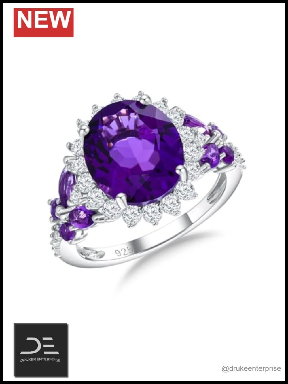 Sterling Silver Butterfly Halo Ring Amethyst Engagement Statement Jewelry